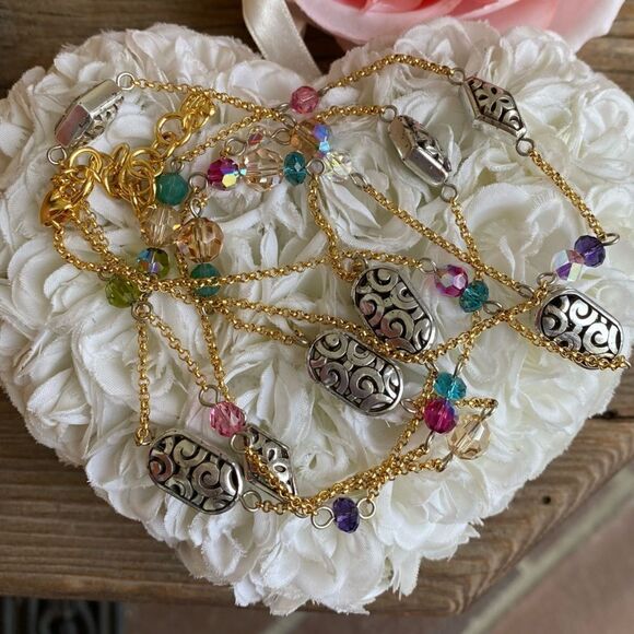 Authentic Brighton Bon Vivant Silver/Gold Colorful Beaded Long Necklace. EUC! - Picture 2 of 4